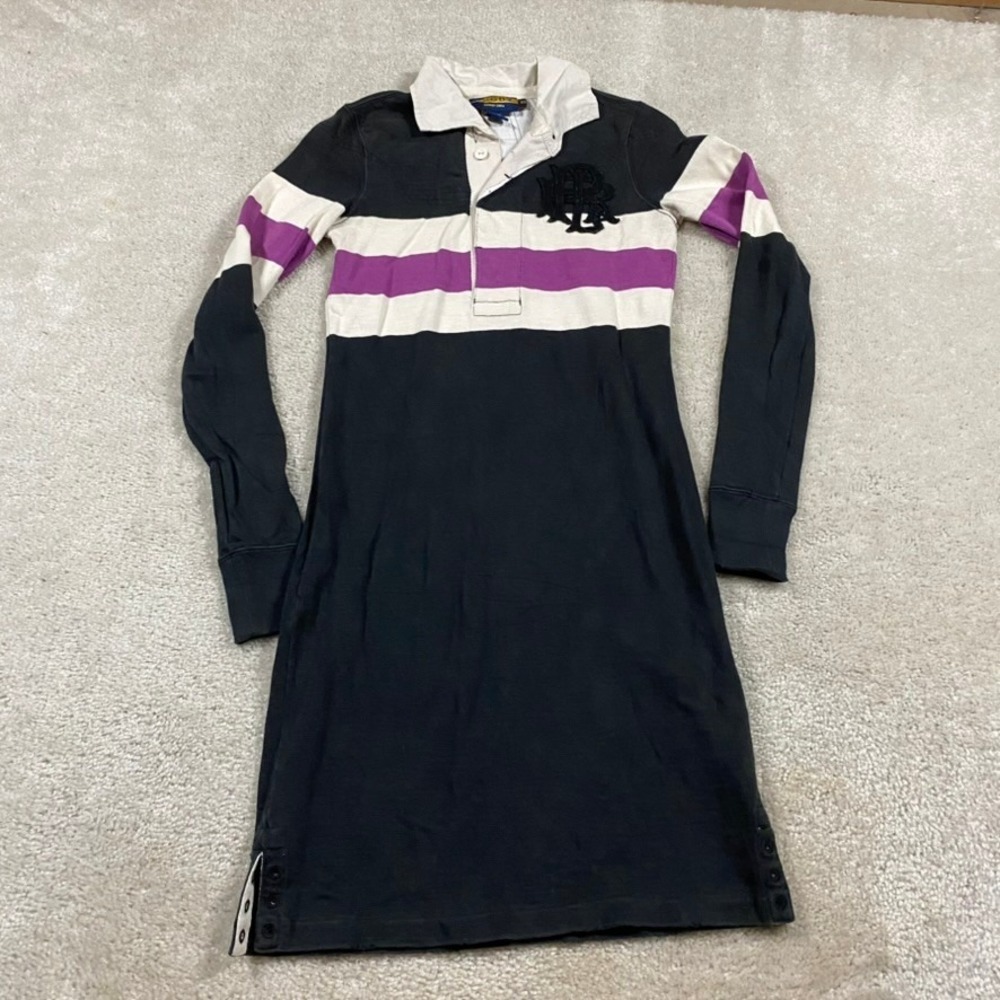 Ralph Lauren Rugby Dress Womens XS Black Purple Striped Long Sleeve Polo 5